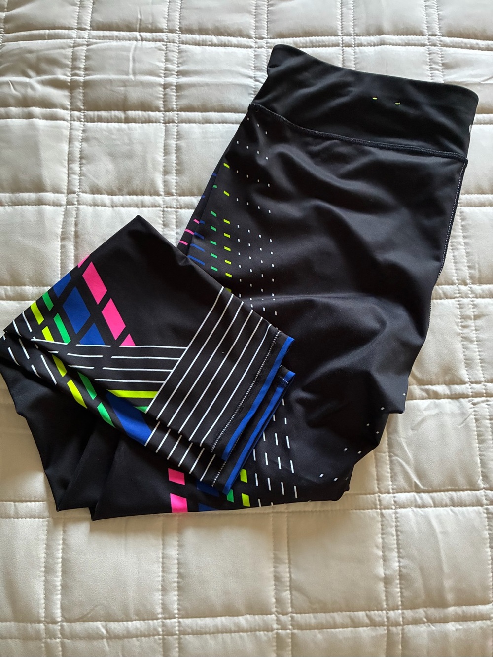 Xersion Black Leggings with Neon Pink, Blue & Green Accents